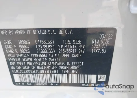 2022 Honda Hr-V Awd Lx from USA, damaged, VIN 3CZRU6H35NM761991